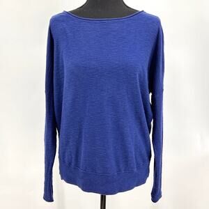 Vince Minimalist Chic Slouchy Oversized Cotton Boatneck Sweater Blue Women’s XS